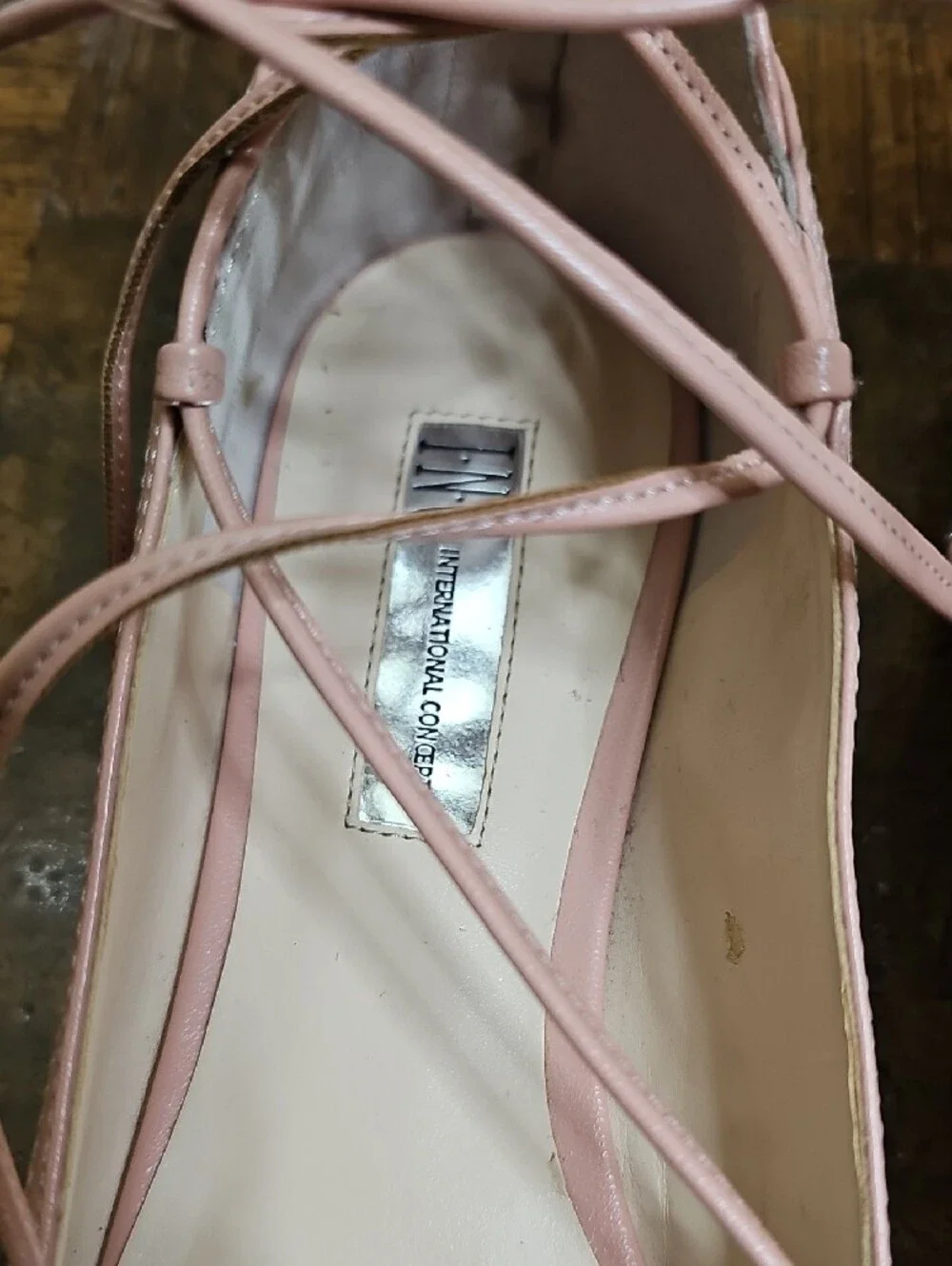 INC International Concepts Blush Pink Pointed Lace-Up Flats